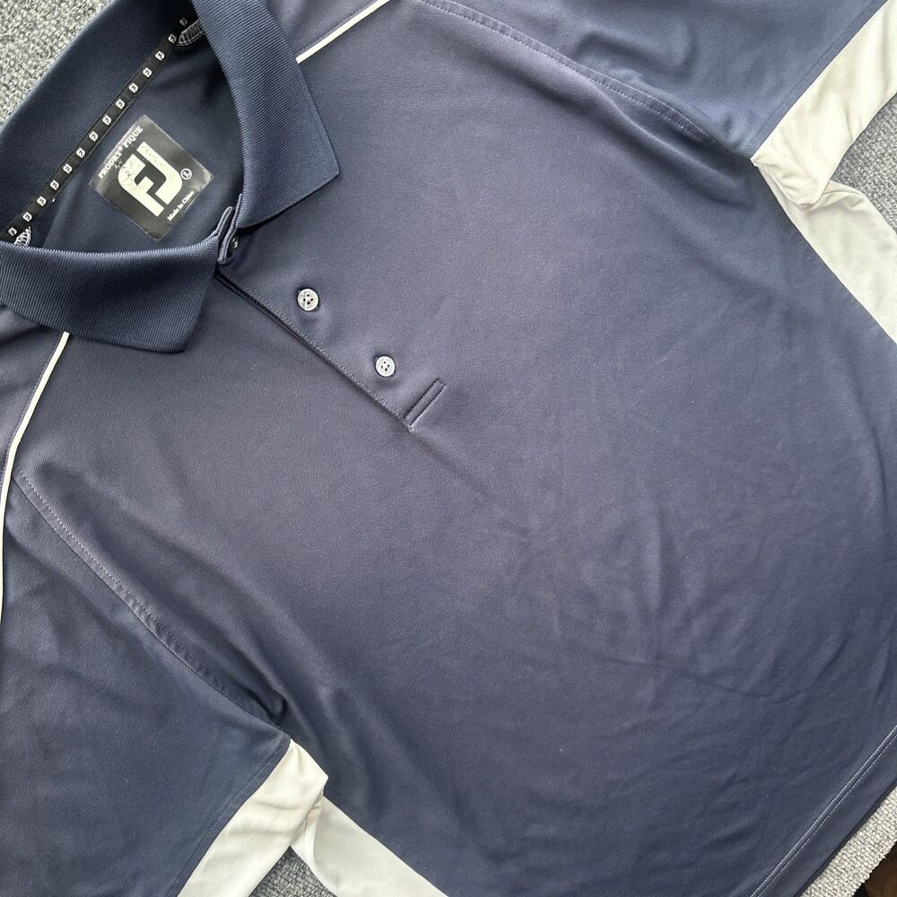 Footjoy FJ Golf Logo Black White Short Sleeve Polo Athletic Shirt L